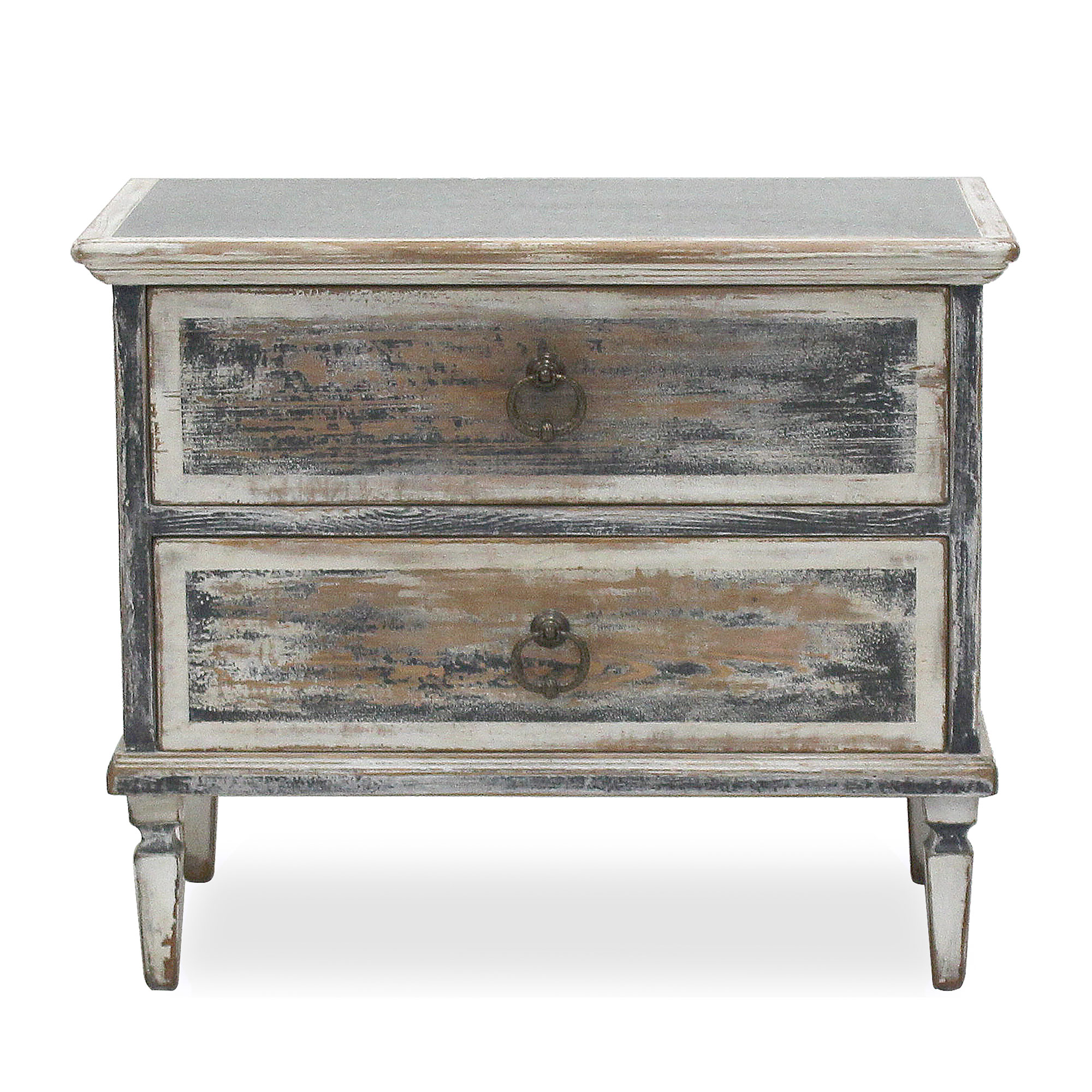 Zinc Two Drawer Chest Distressed Reclaimed Wood Sarreid 40236